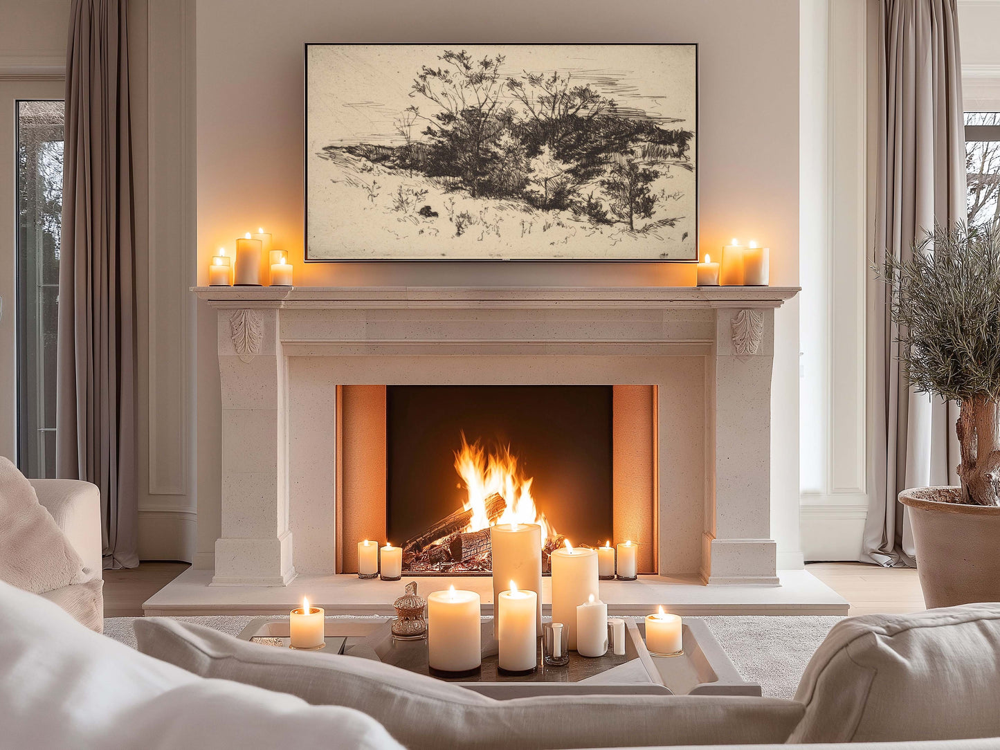 Autumn Black and White Sketch TV Art