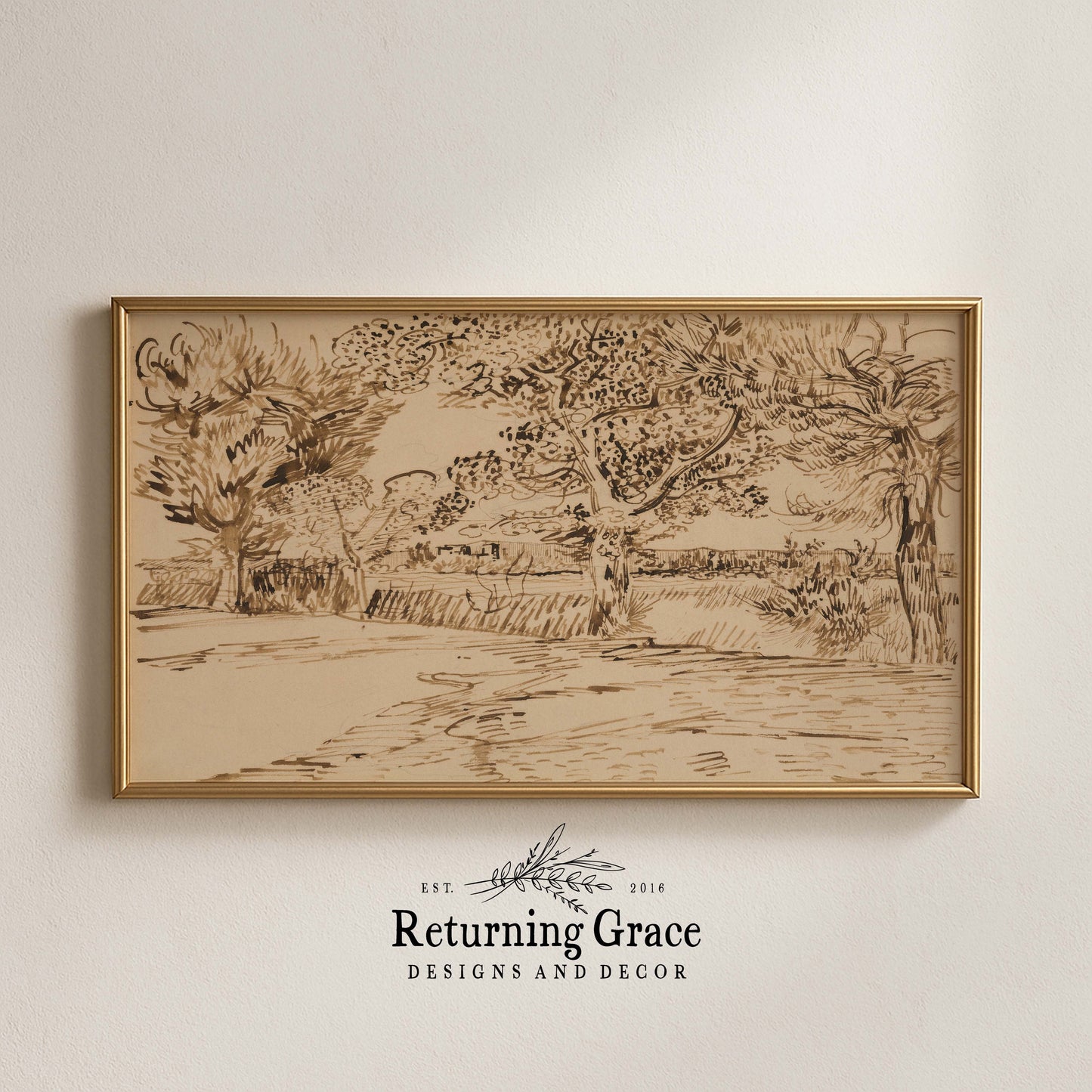 Brown Tree Sketch TV Art