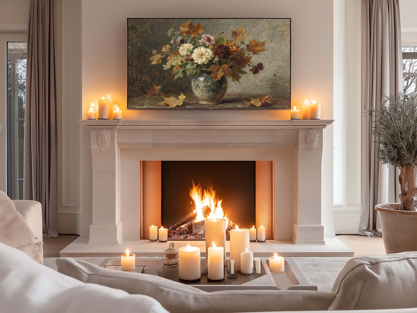 Fall Flowers in Vase Still Life TV Art