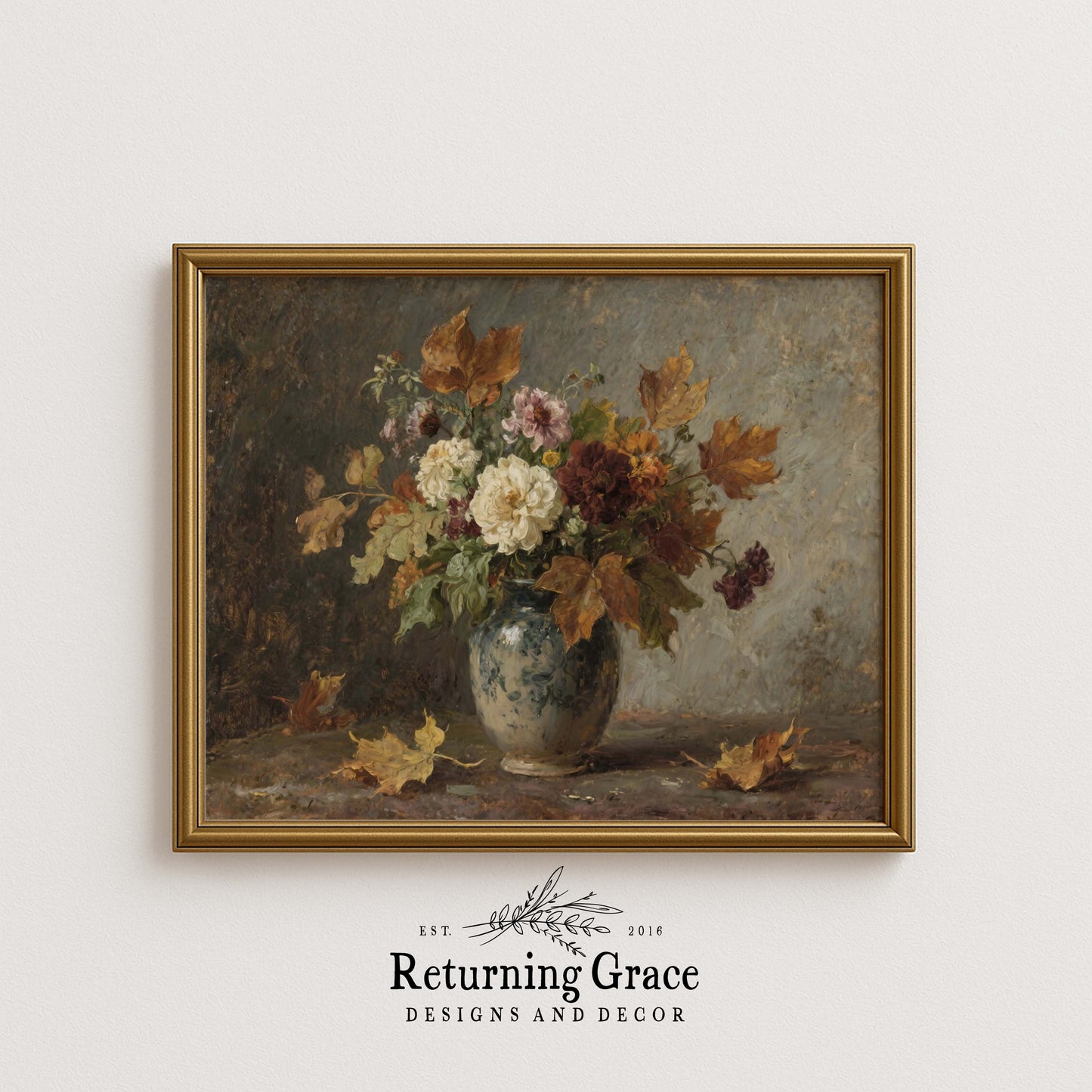 Fall Flowers in Vase Still Life Printable Art