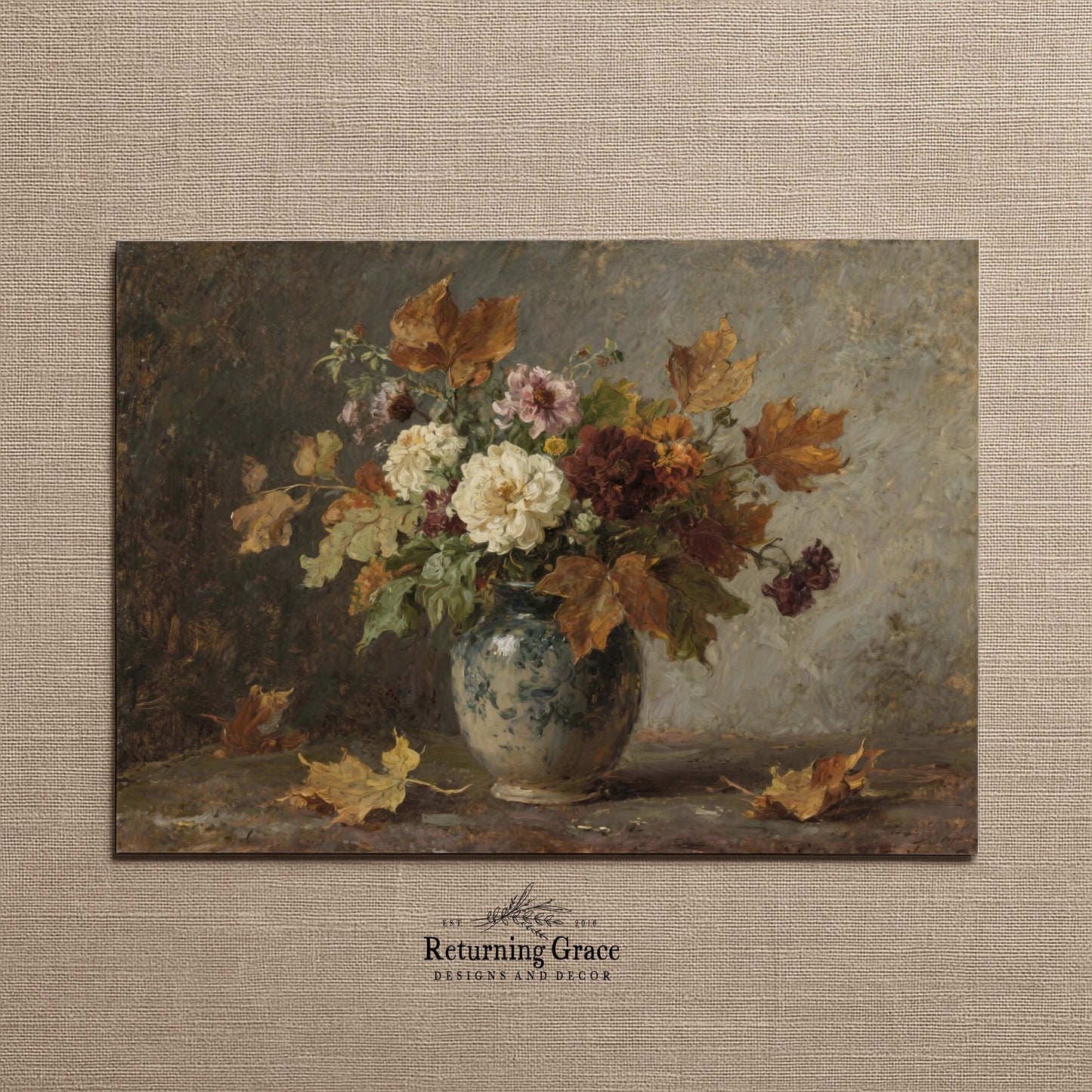Fall Flowers in Vase Still Life Printable Art