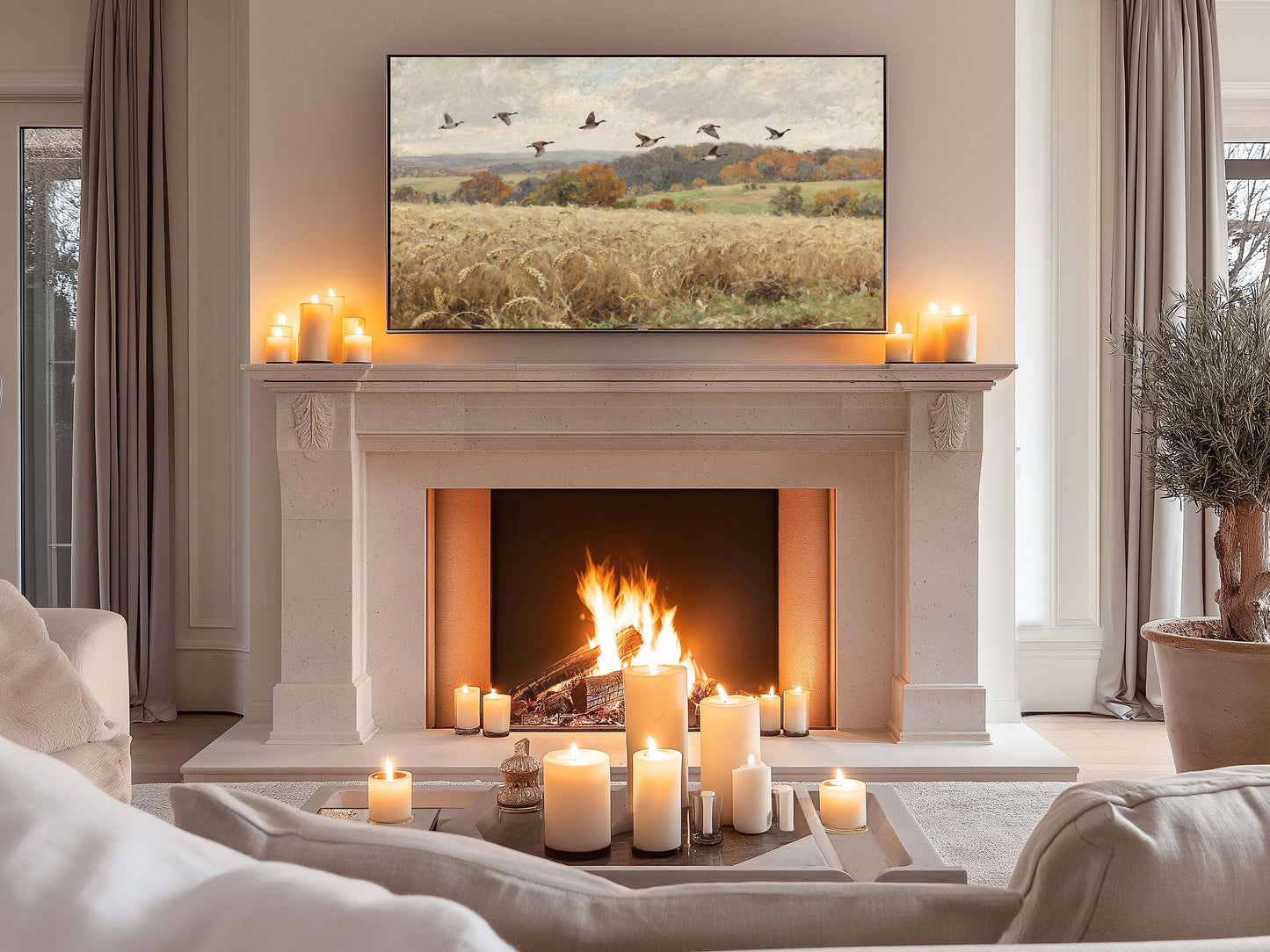 Geese Over Wheat Field TV Art