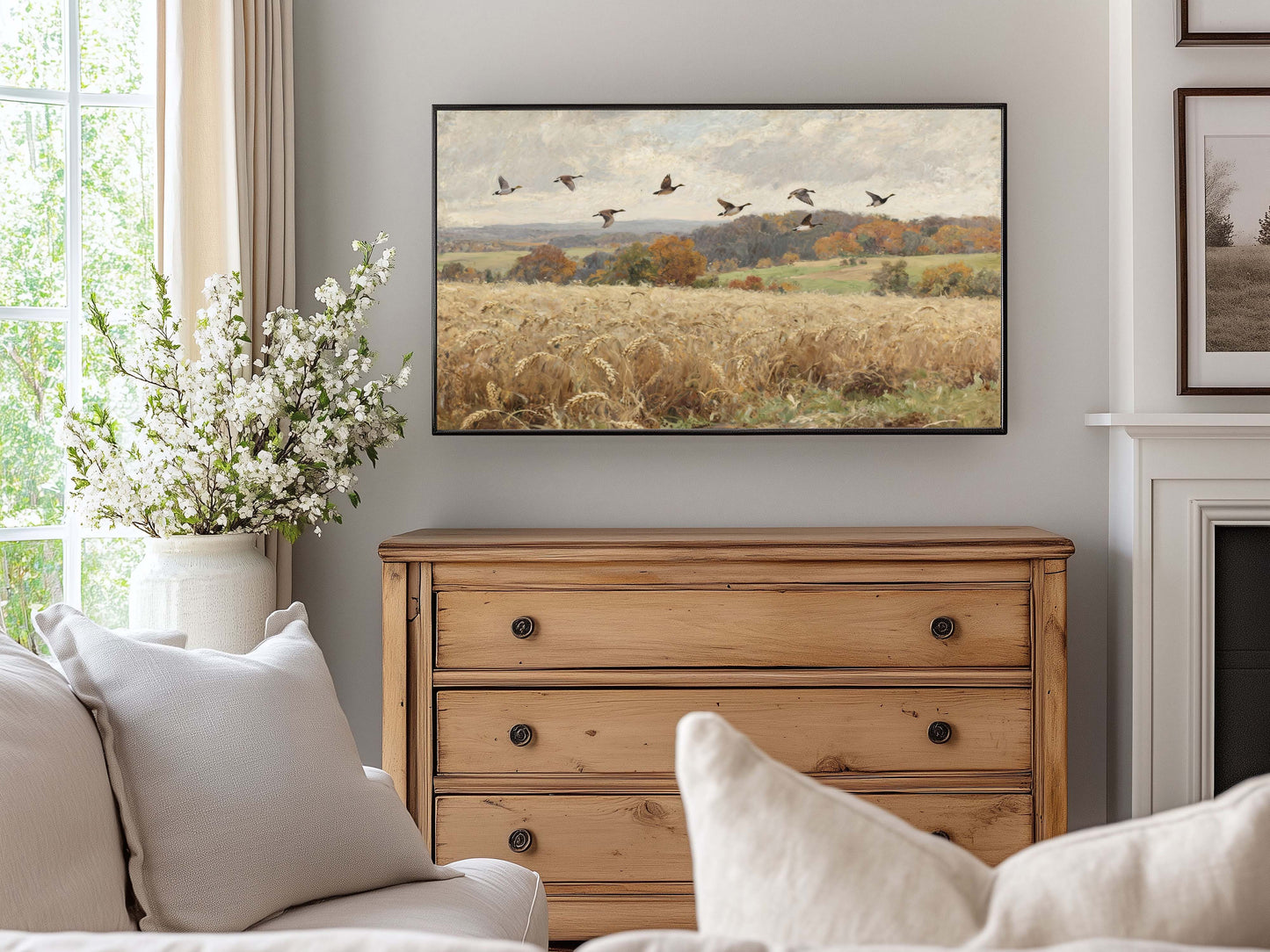 Geese Over Wheat Field TV Art
