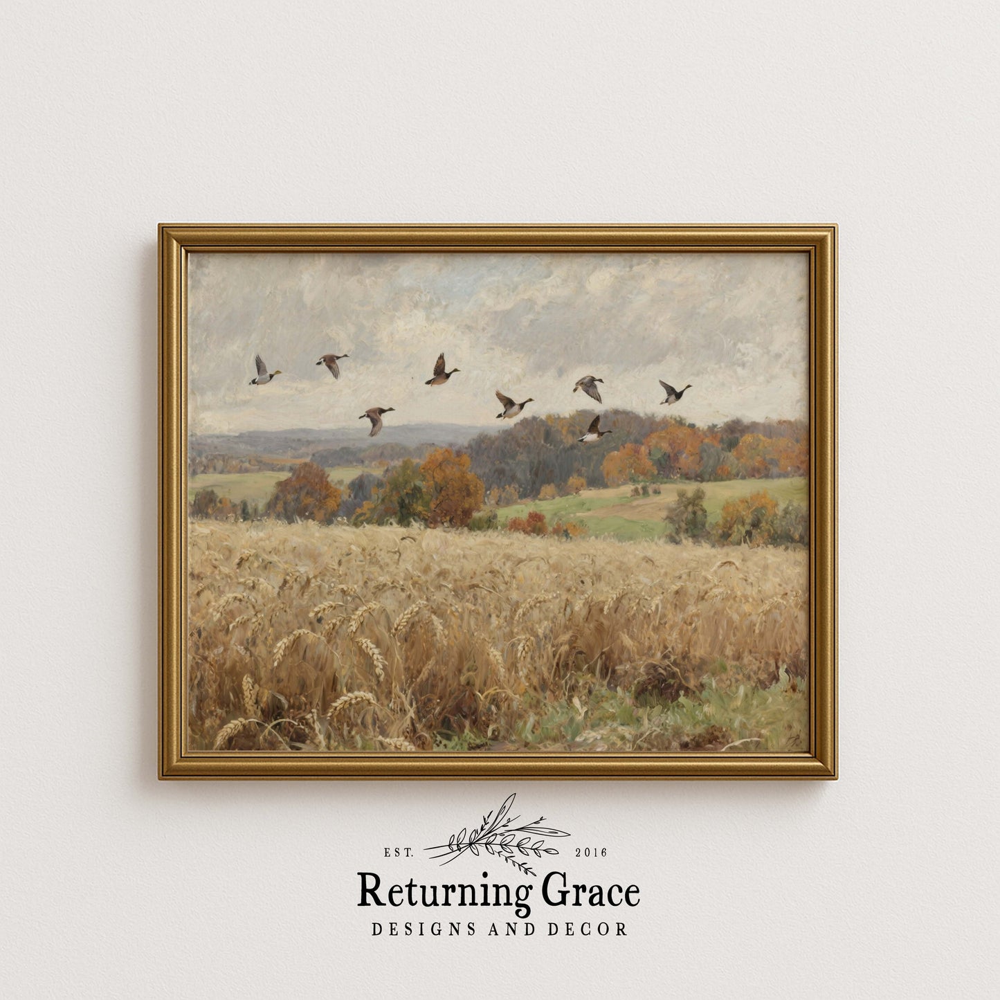 Geese Over Wheat Field Fall Printable Art