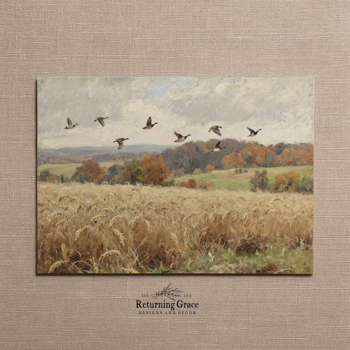 Geese Over Wheat Field Fall Printable Art