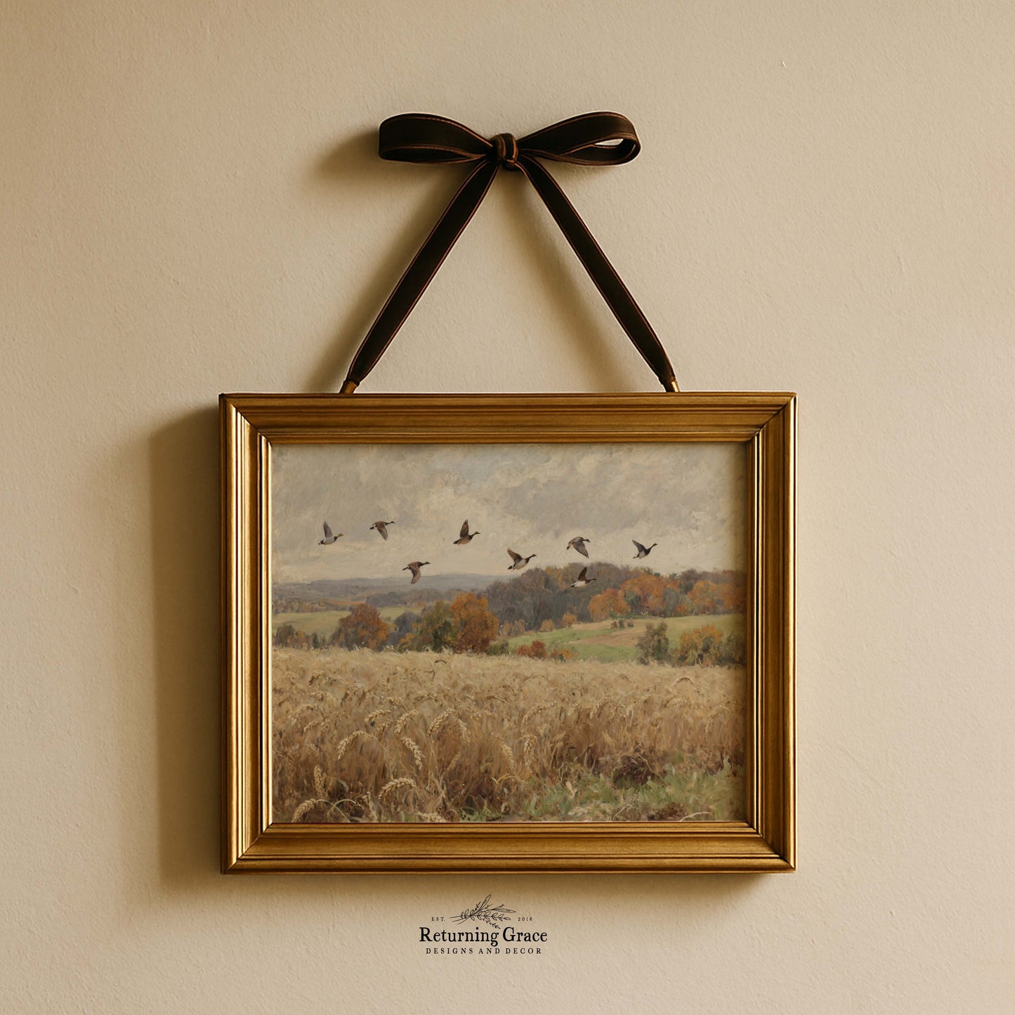 Geese Over Wheat Field Fall Printable Art