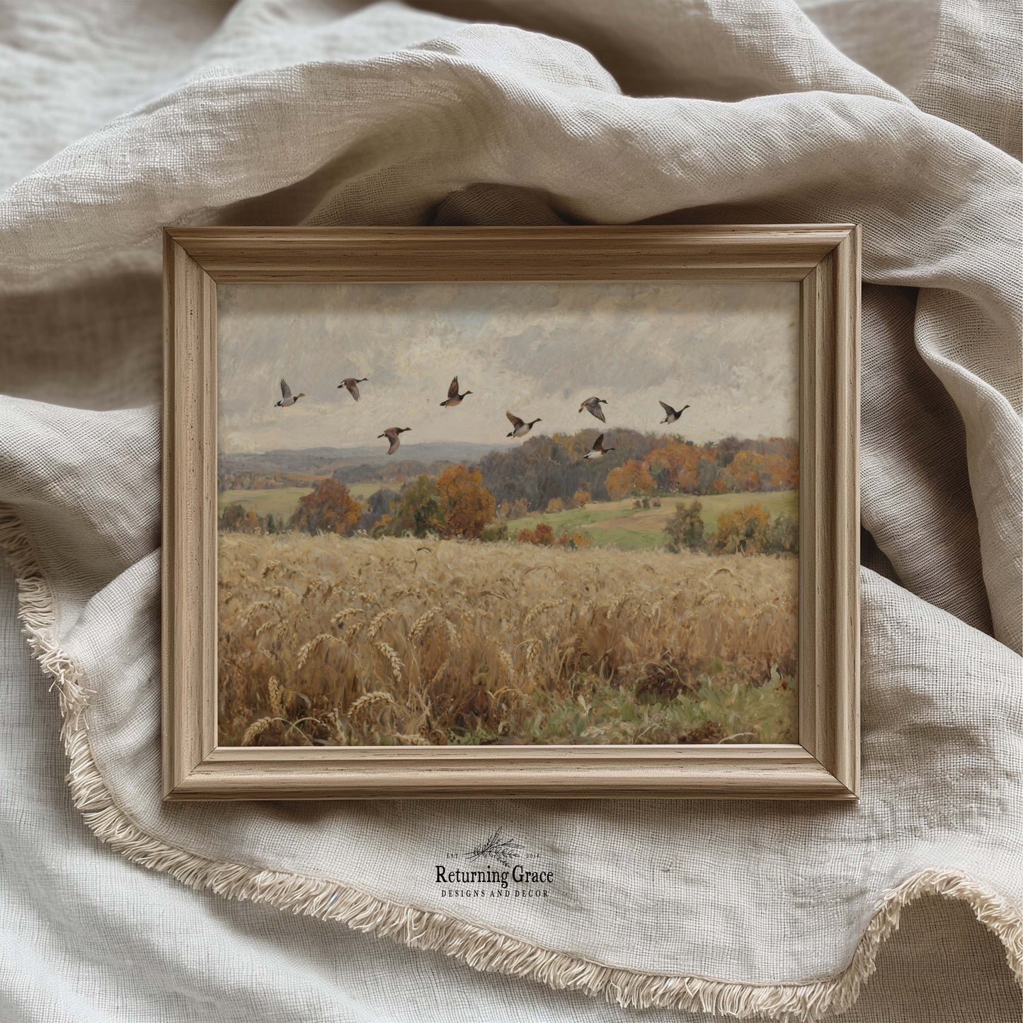 Geese Over Wheat Field Fall Printable Art