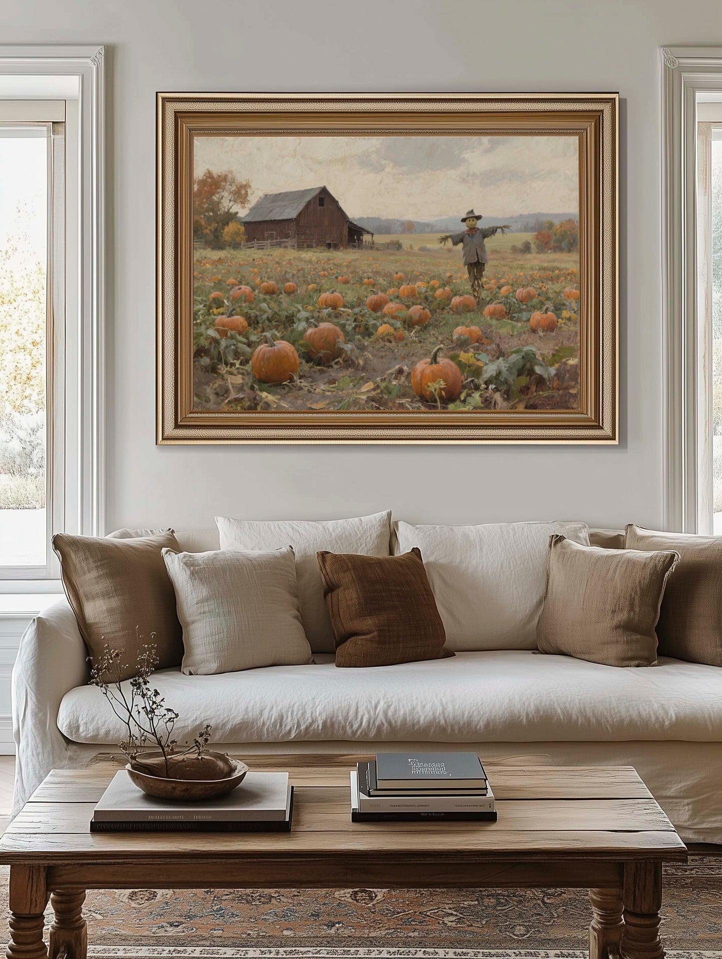 Scarecrow in Pumpkin Field Fall Printable Art