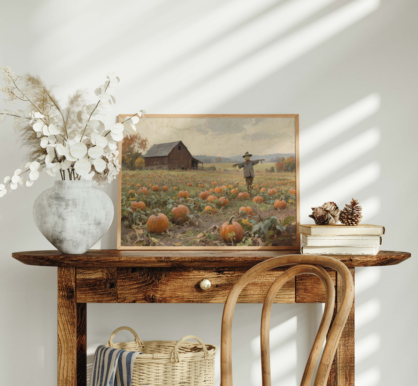 Scarecrow in Pumpkin Field Fall Printable Art