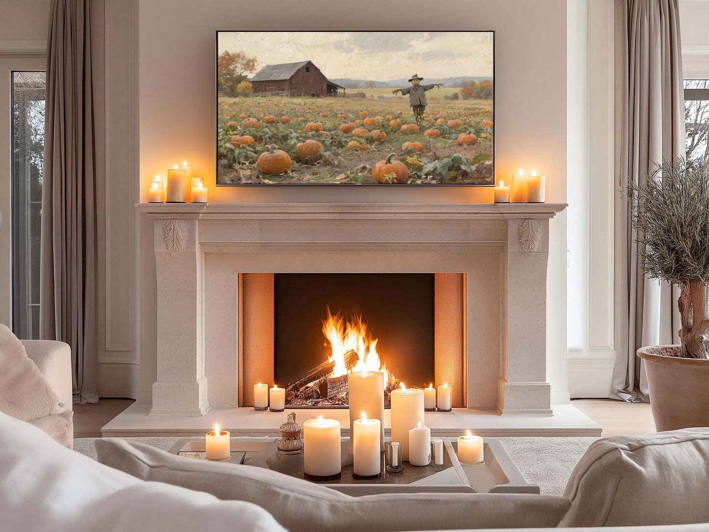 Scarecrow in Pumpkin Field TV Art