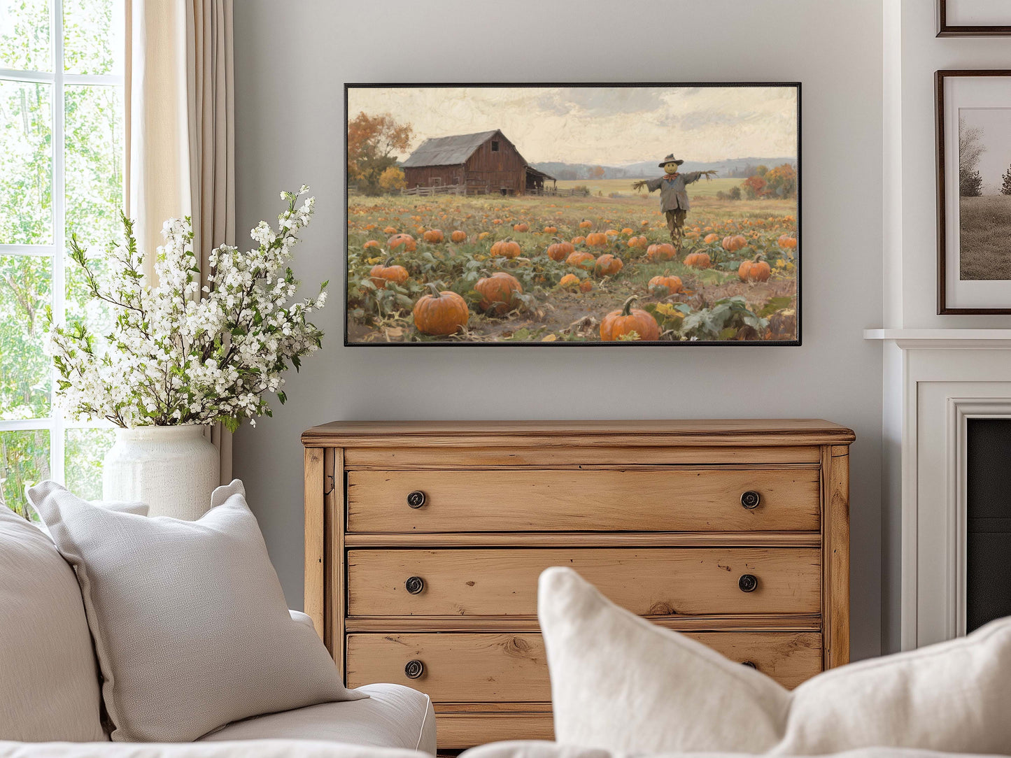 Scarecrow in Pumpkin Field TV Art