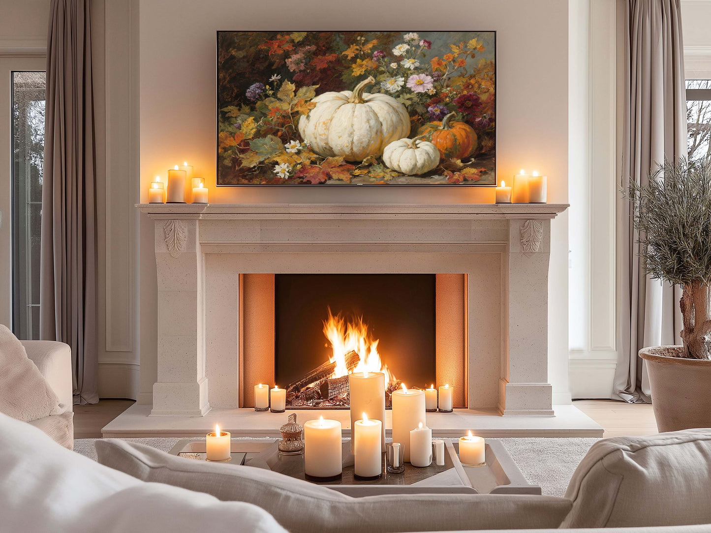 Pumpkins and Fall Flowers TV Art