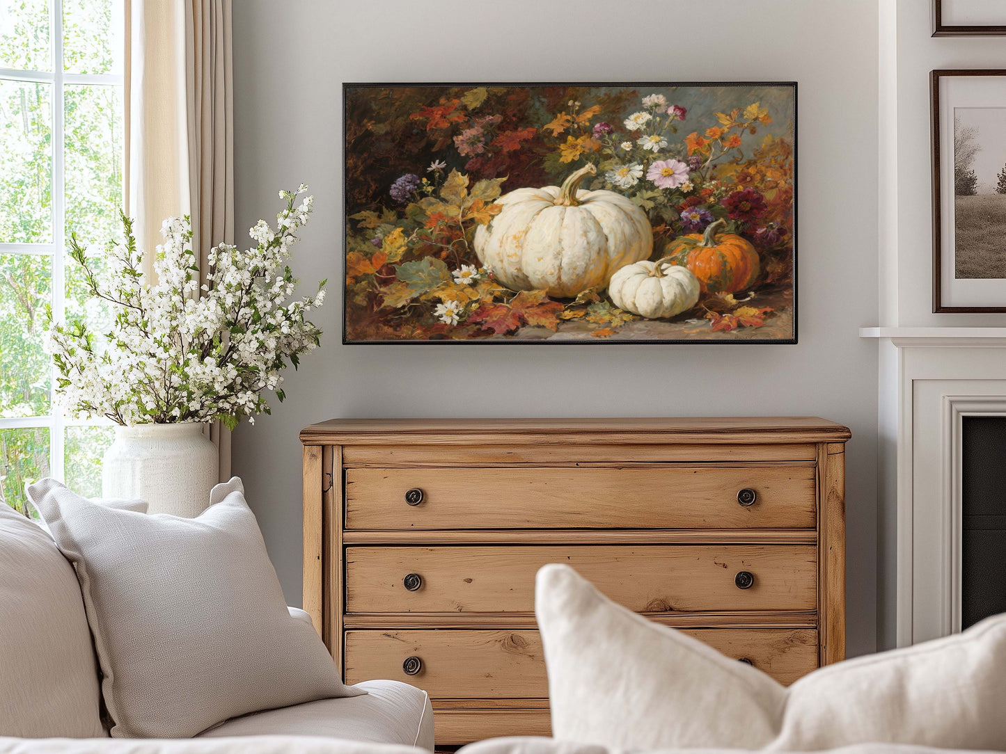 Pumpkins and Fall Flowers TV Art