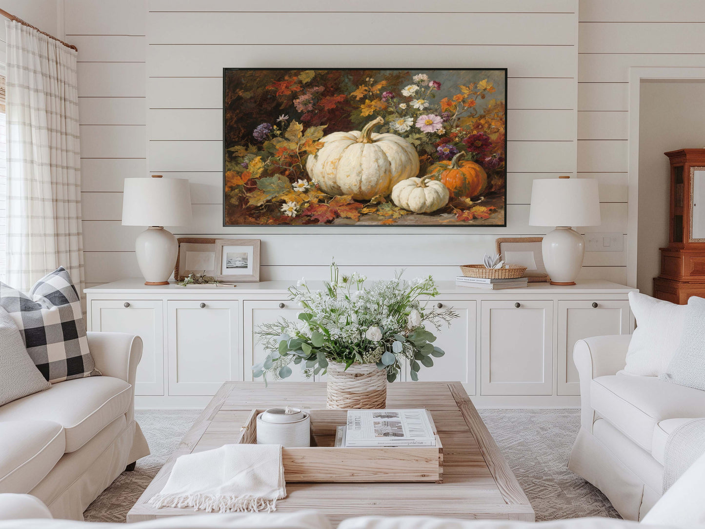 Pumpkins and Fall Flowers TV Art