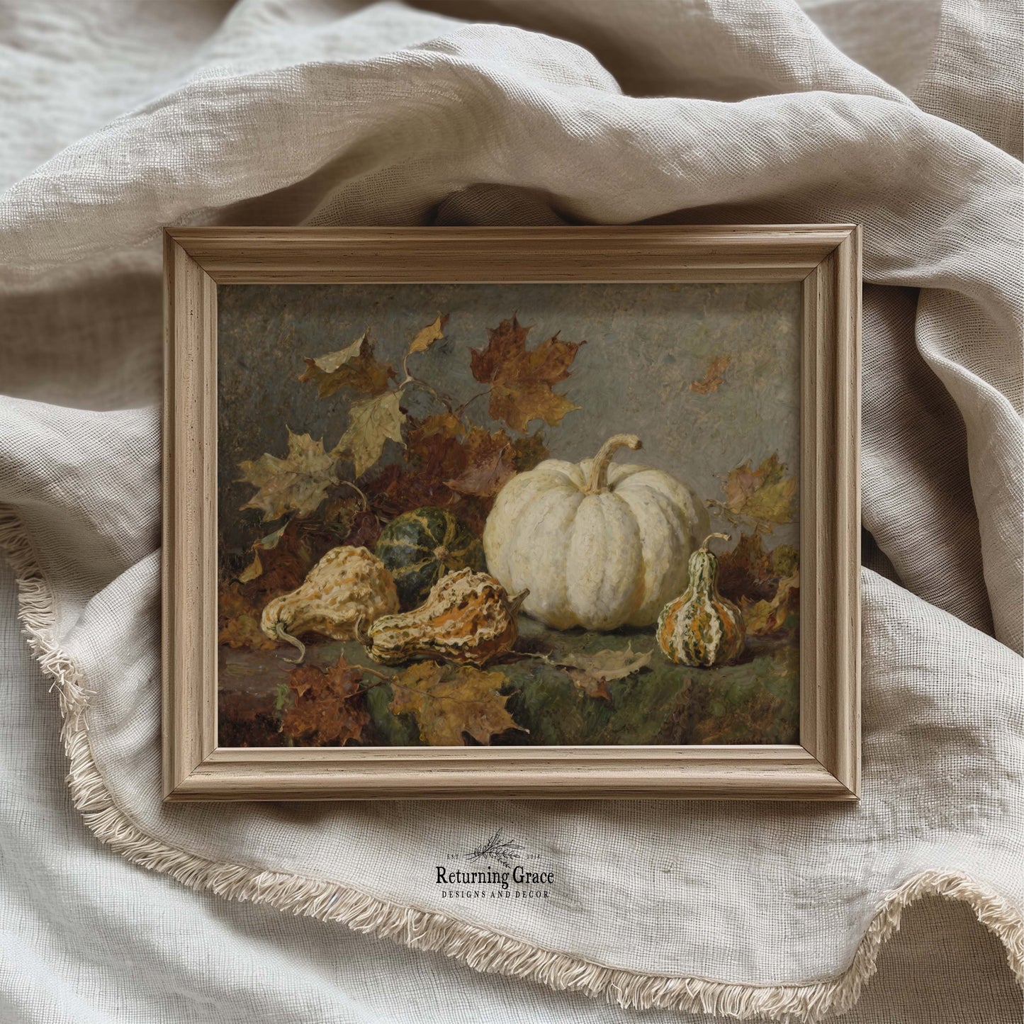 White Pumpkins and Gourds Still Life Printable Art