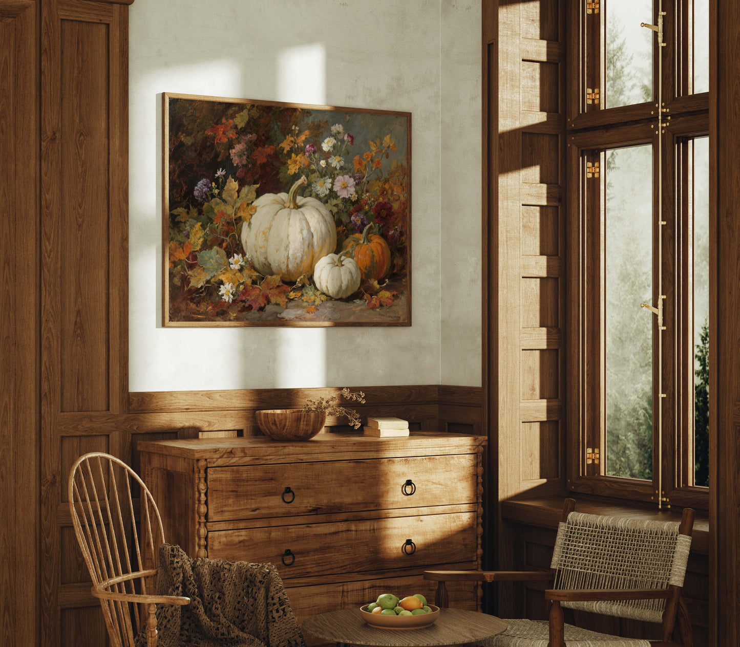 Pumpkins and Fall Flowers I Printable Art