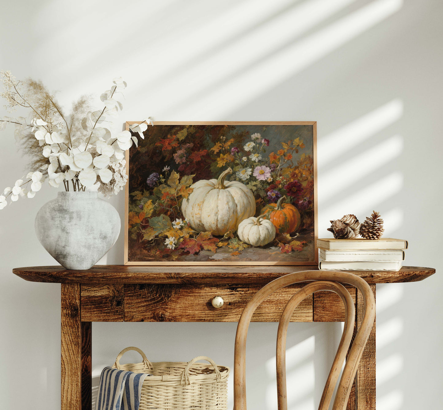 Pumpkins and Fall Flowers I Printable Art