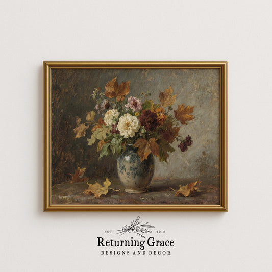 Fall Flowers in Vase Still Life Printable Art