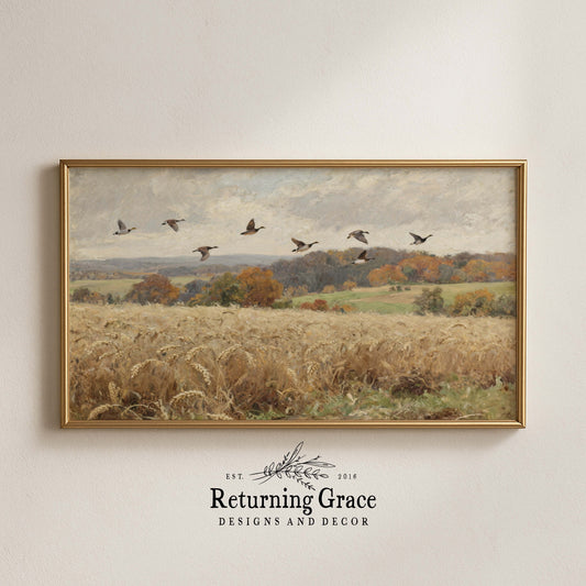 Geese Over Wheat Field TV Art