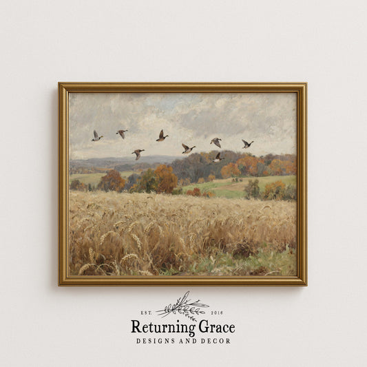 Geese Over Wheat Field Fall Printable Art
