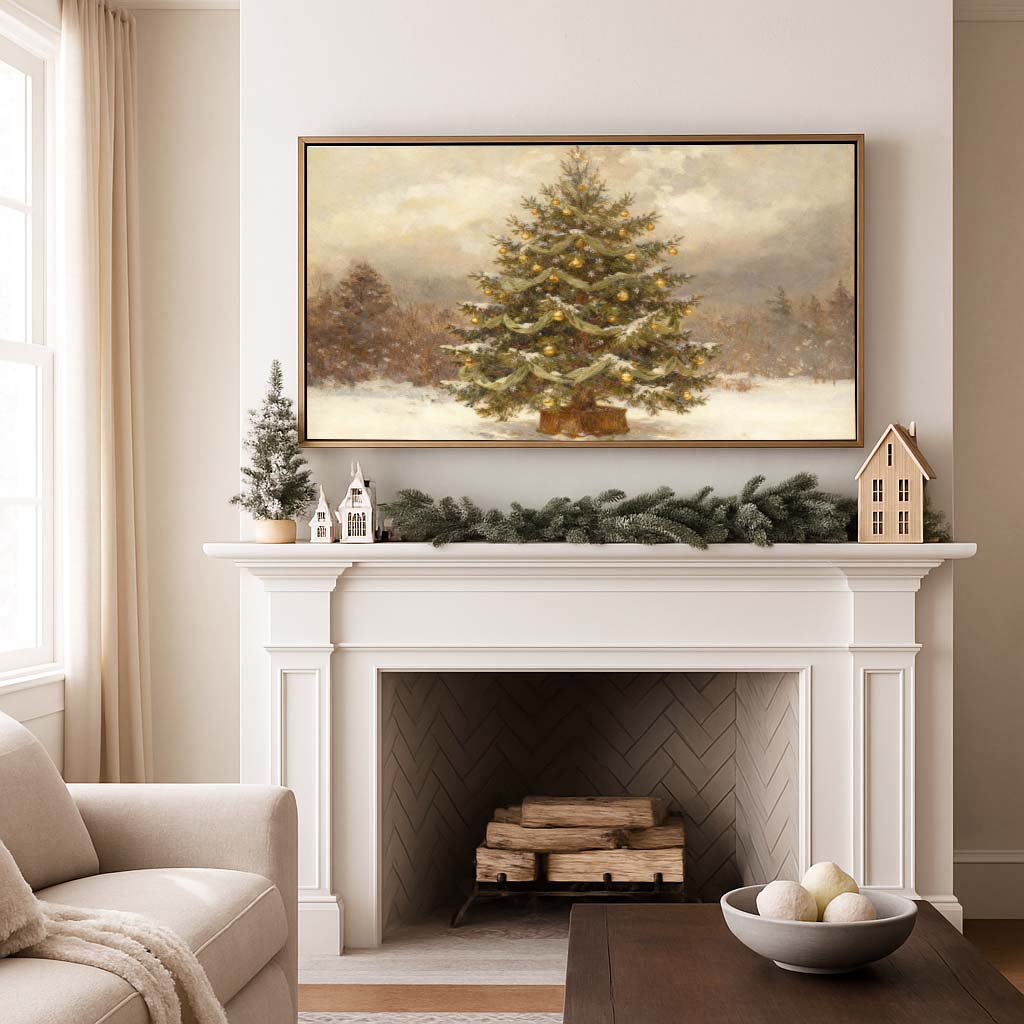 Gold Christmas Tree in the Woods TV Art