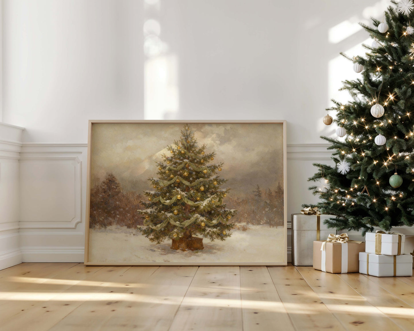 Gold Christmas Tree in the Woods Printable Art