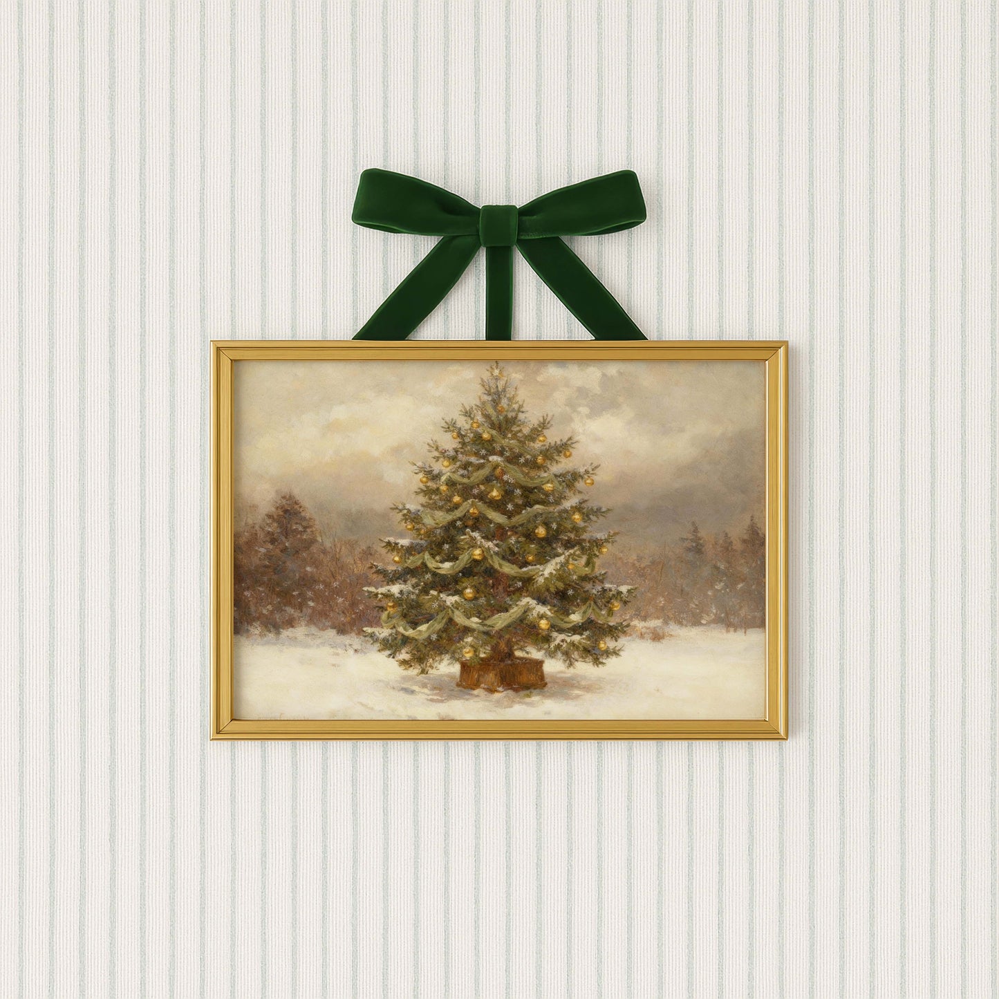 Gold Christmas Tree in the Woods Printable Art