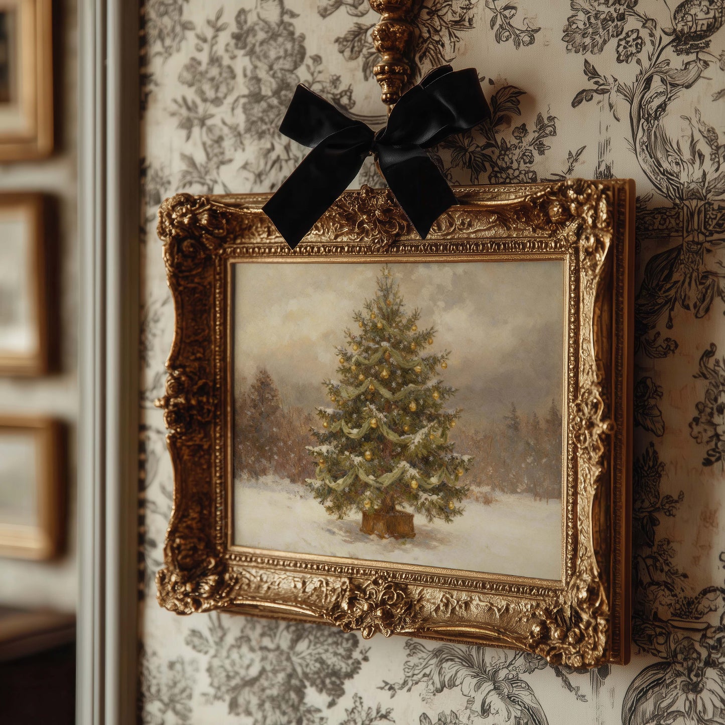 Gold Christmas Tree in the Woods Printable Art