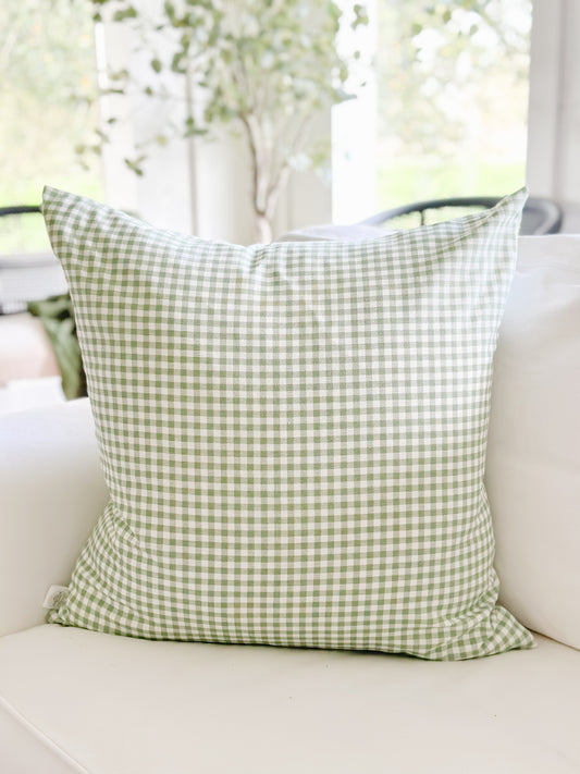 Gingham Pillow Cover - Gray Beige and Green