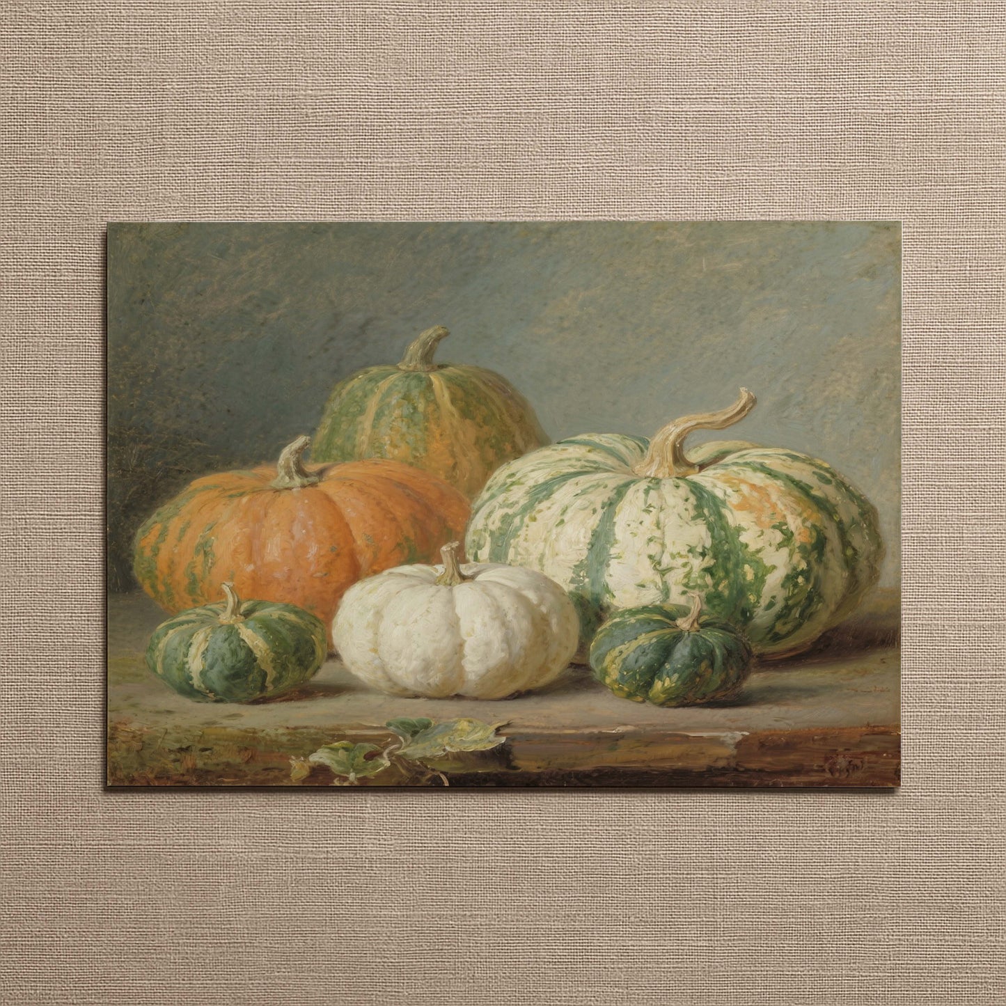 Orange, Green and White Pumpkins Still Life Printable Art
