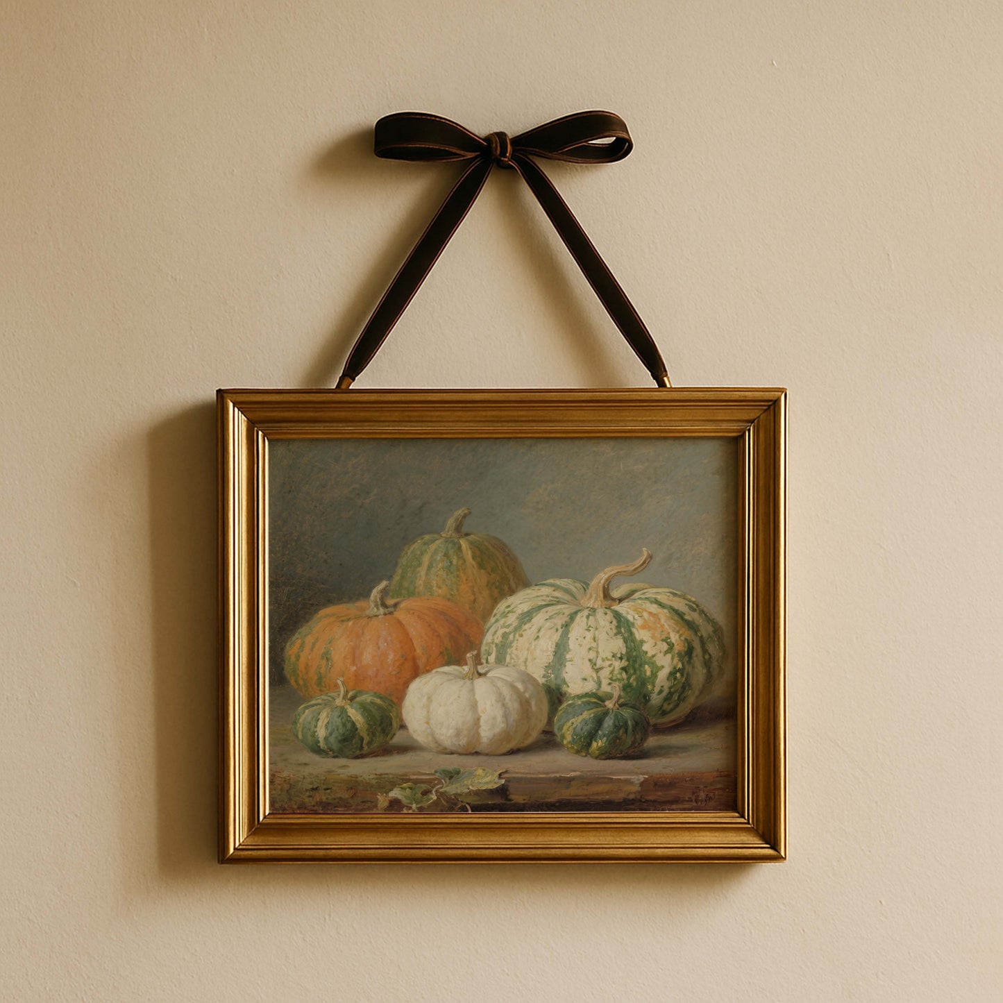 Orange, Green and White Pumpkins Still Life Printable Art