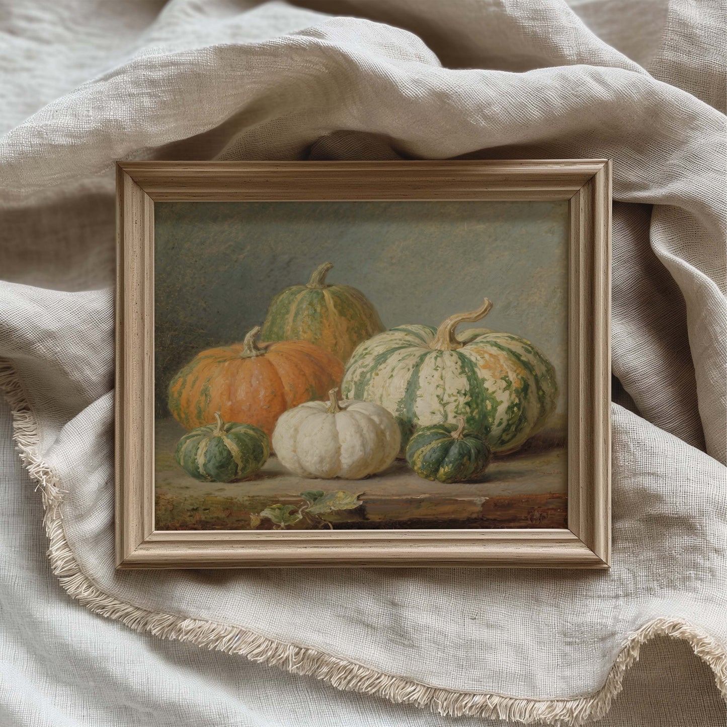 Orange, Green and White Pumpkins Still Life Printable Art
