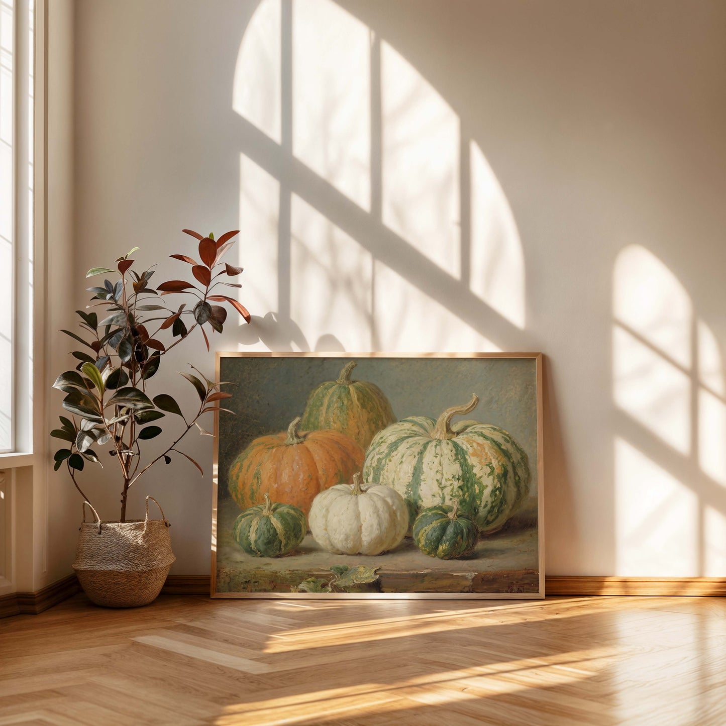 Orange, Green and White Pumpkins Still Life Printable Art