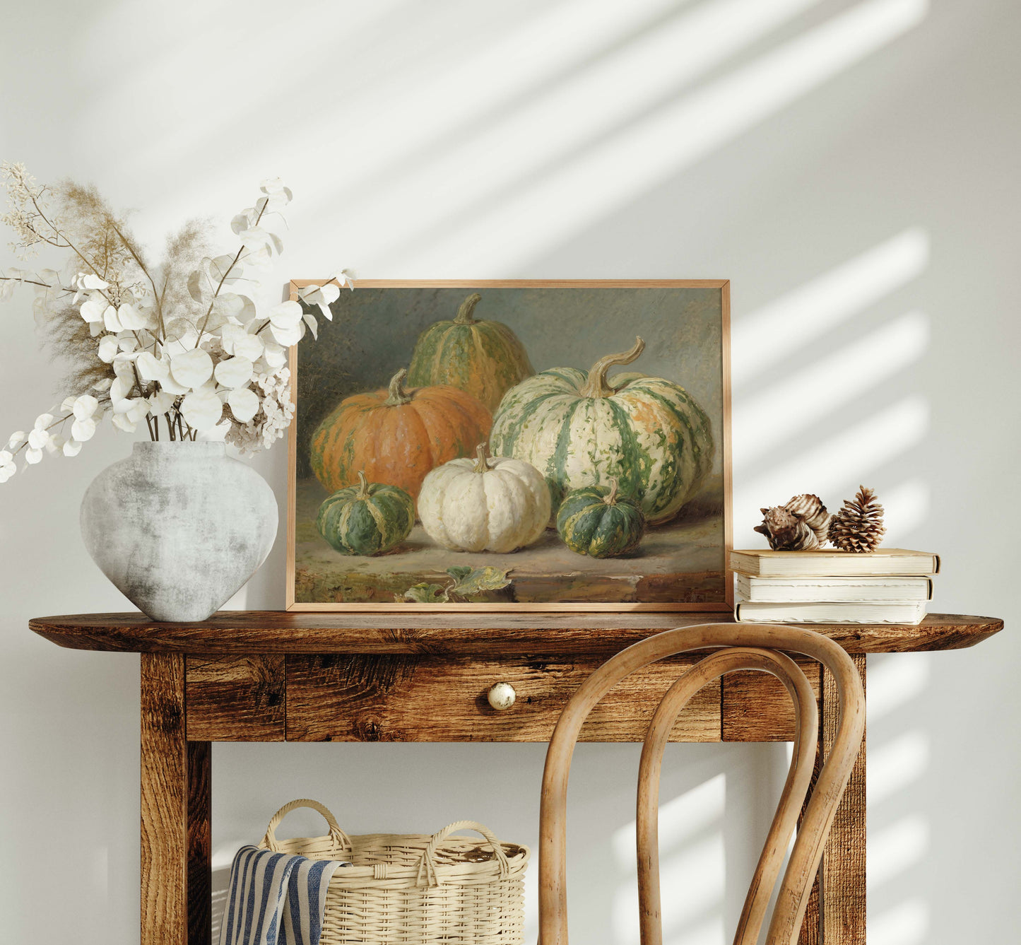 Orange, Green and White Pumpkins Still Life Printable Art