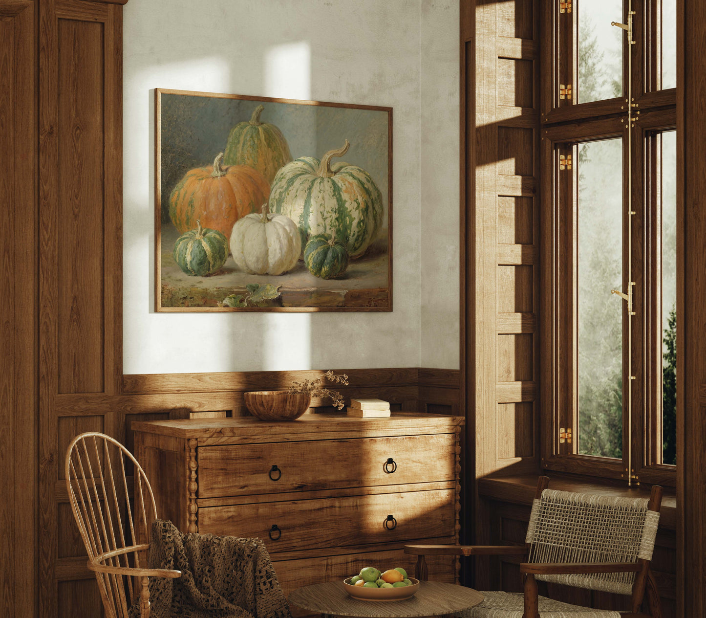 Orange, Green and White Pumpkins Still Life Printable Art