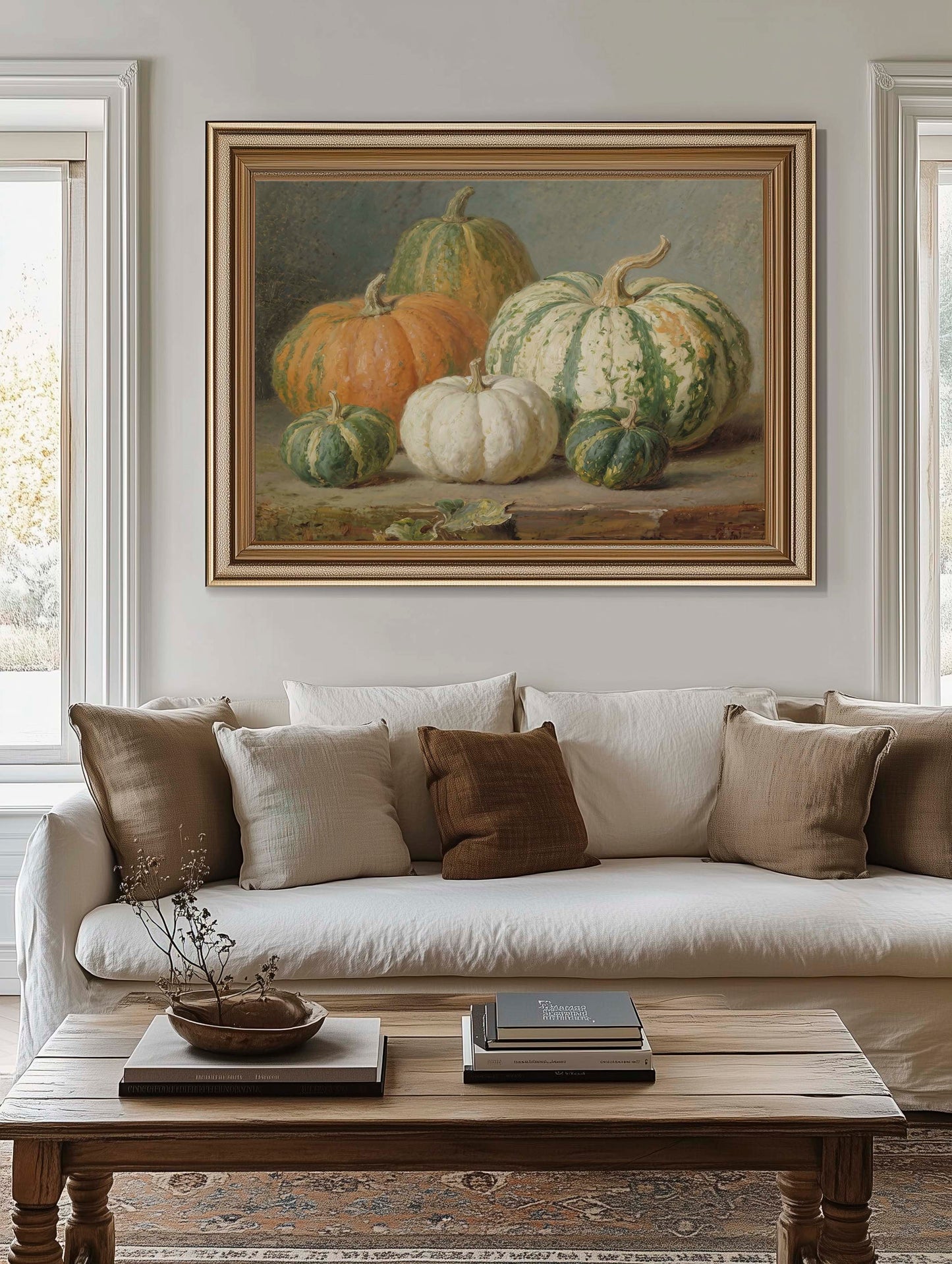 Orange, Green and White Pumpkins Still Life Printable Art