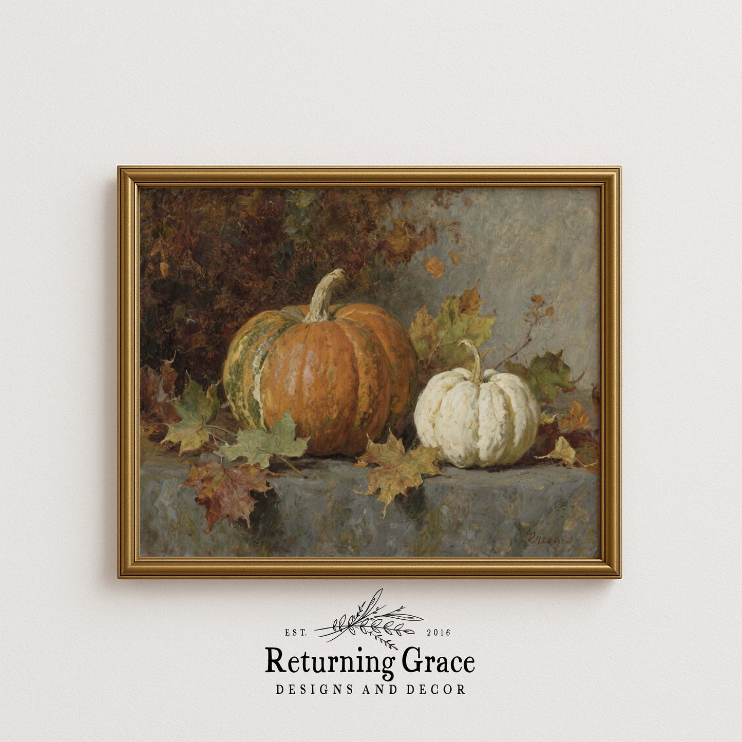 Orange and White Pumpkins Still Life Printable Art