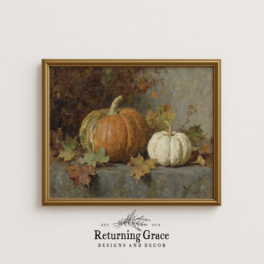Orange and White Pumpkins Still Life Printable Art