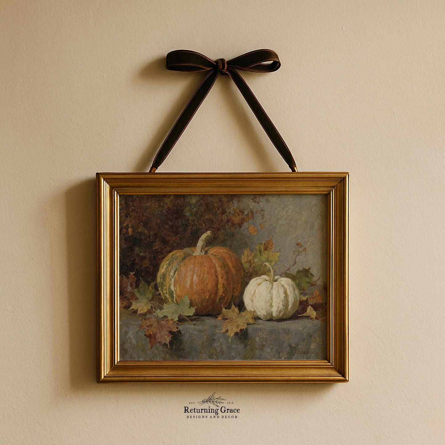 Orange and White Pumpkins Still Life Printable Art