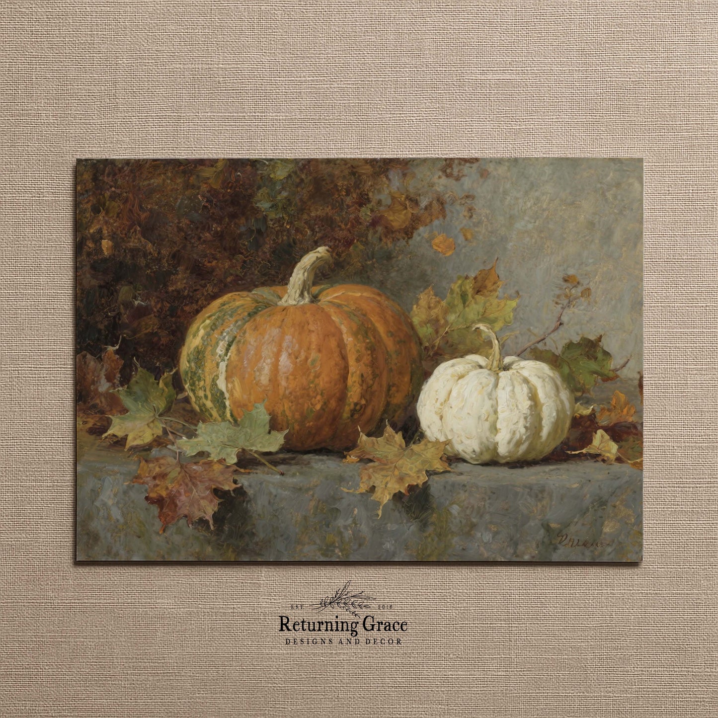 Orange and White Pumpkins Still Life Printable Art