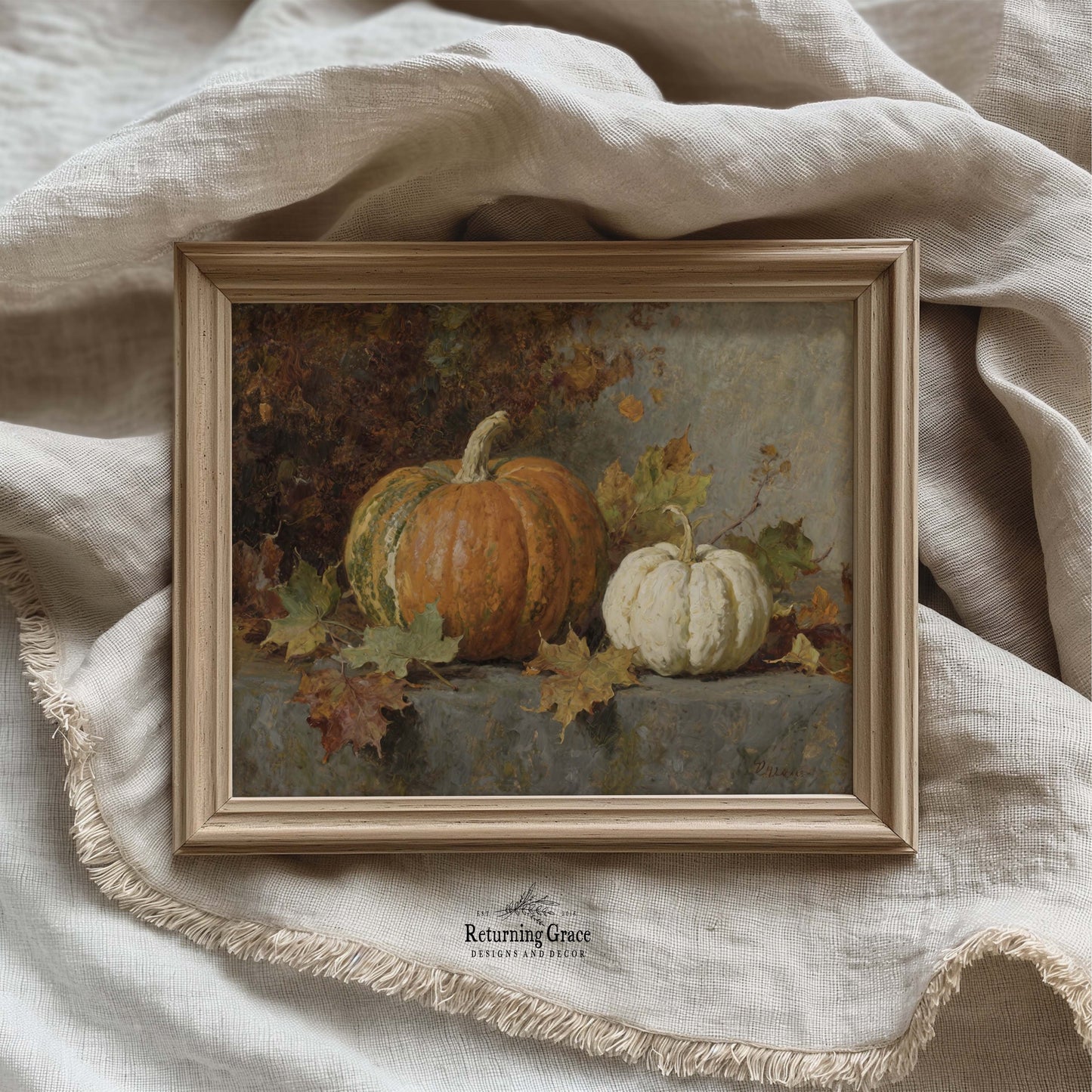 Orange and White Pumpkins Still Life Printable Art