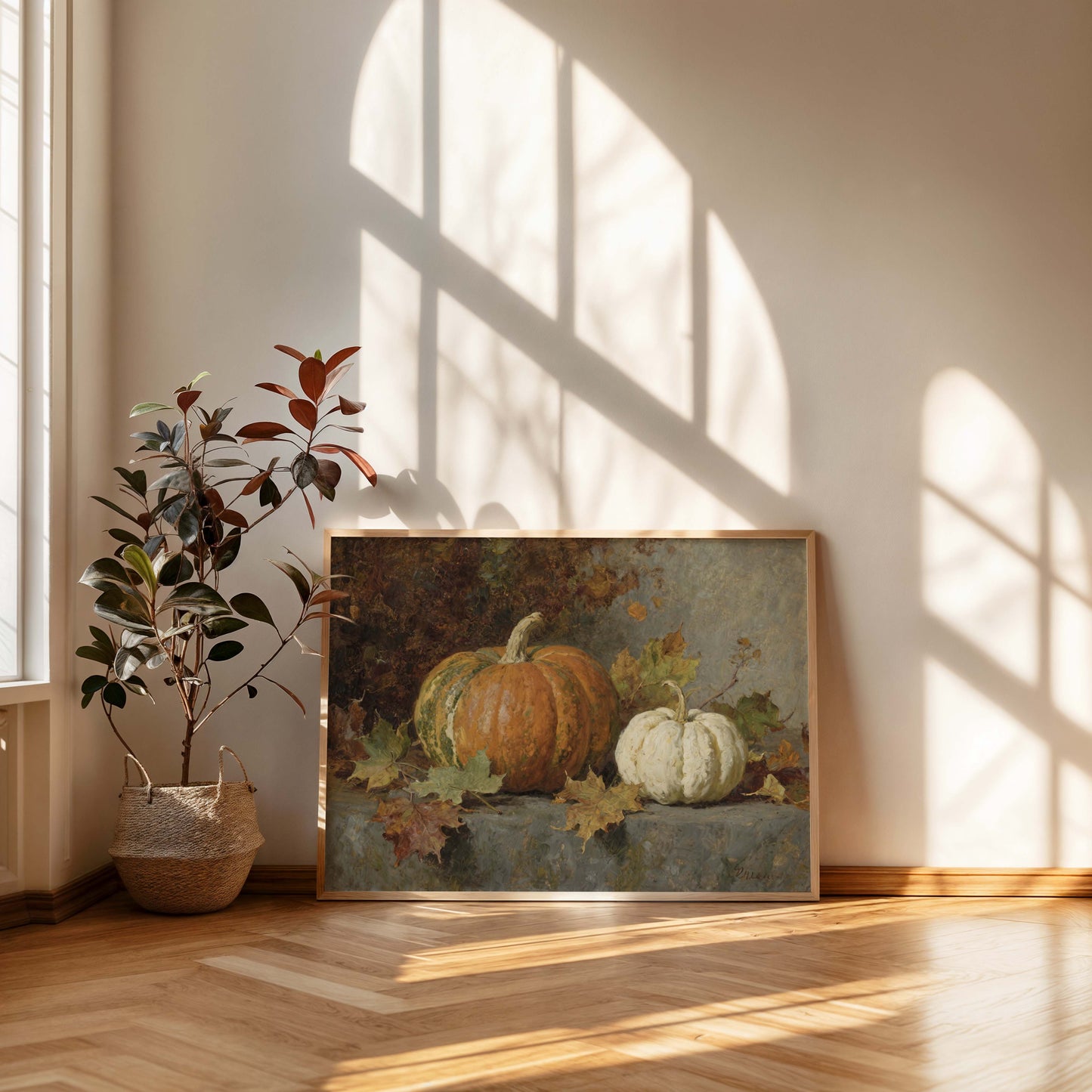 Orange and White Pumpkins Still Life Printable Art