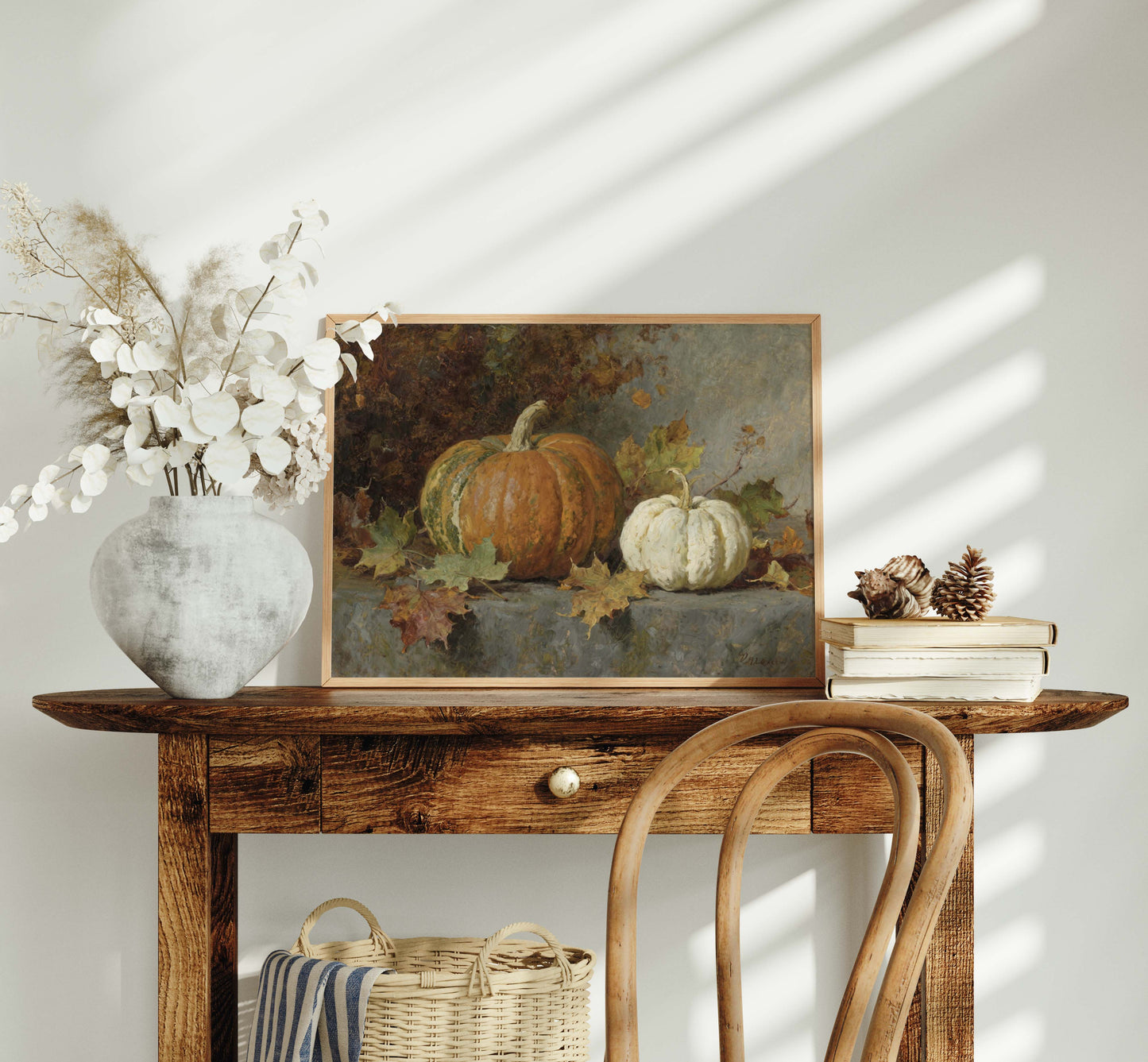 Orange and White Pumpkins Still Life Printable Art