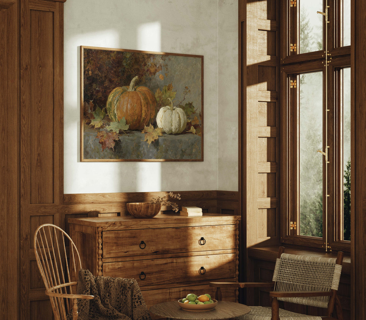 Orange and White Pumpkins Still Life Printable Art