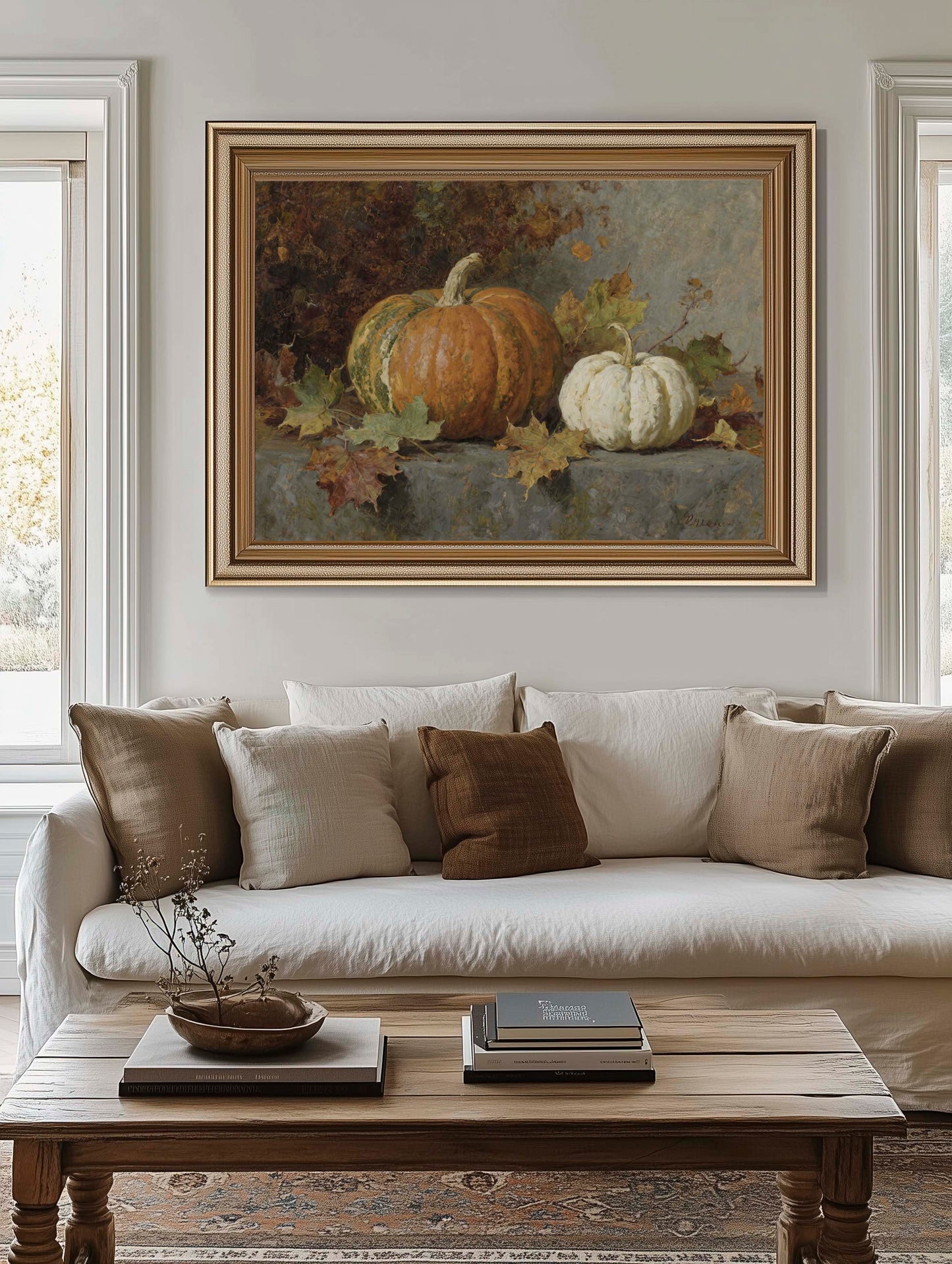 Orange and White Pumpkins Still Life Printable Art