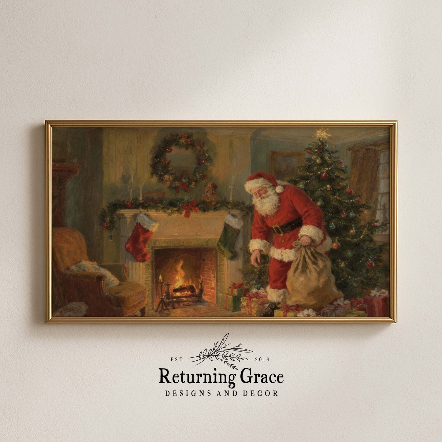 Santa Delivering Presents TV Art