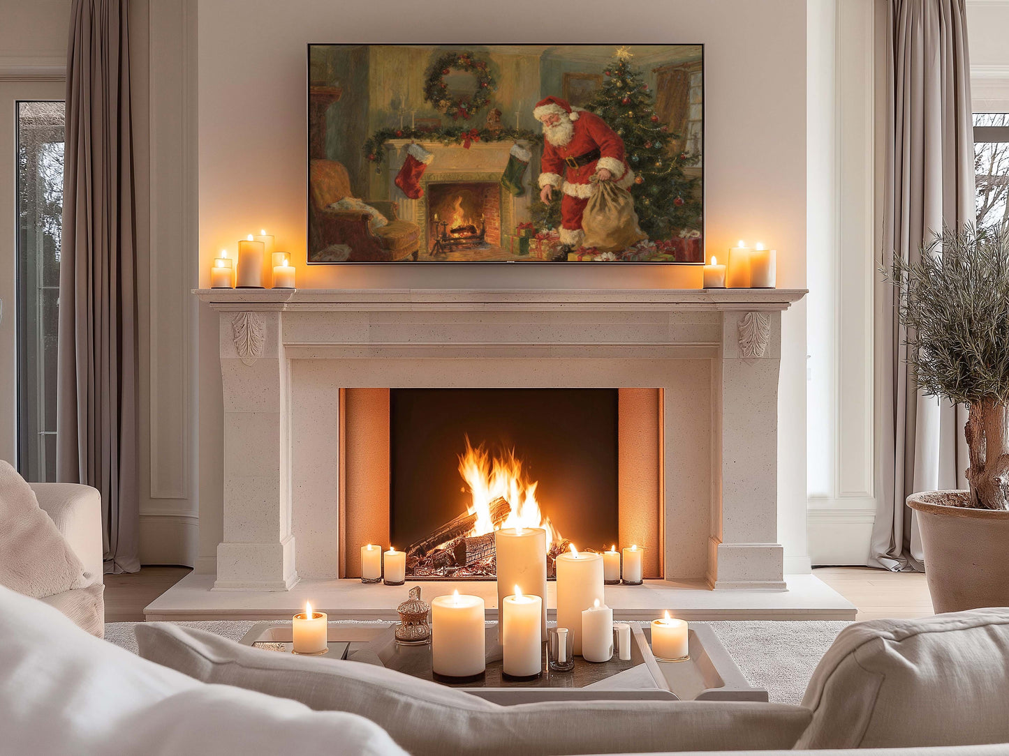 Santa Delivering Presents TV Art