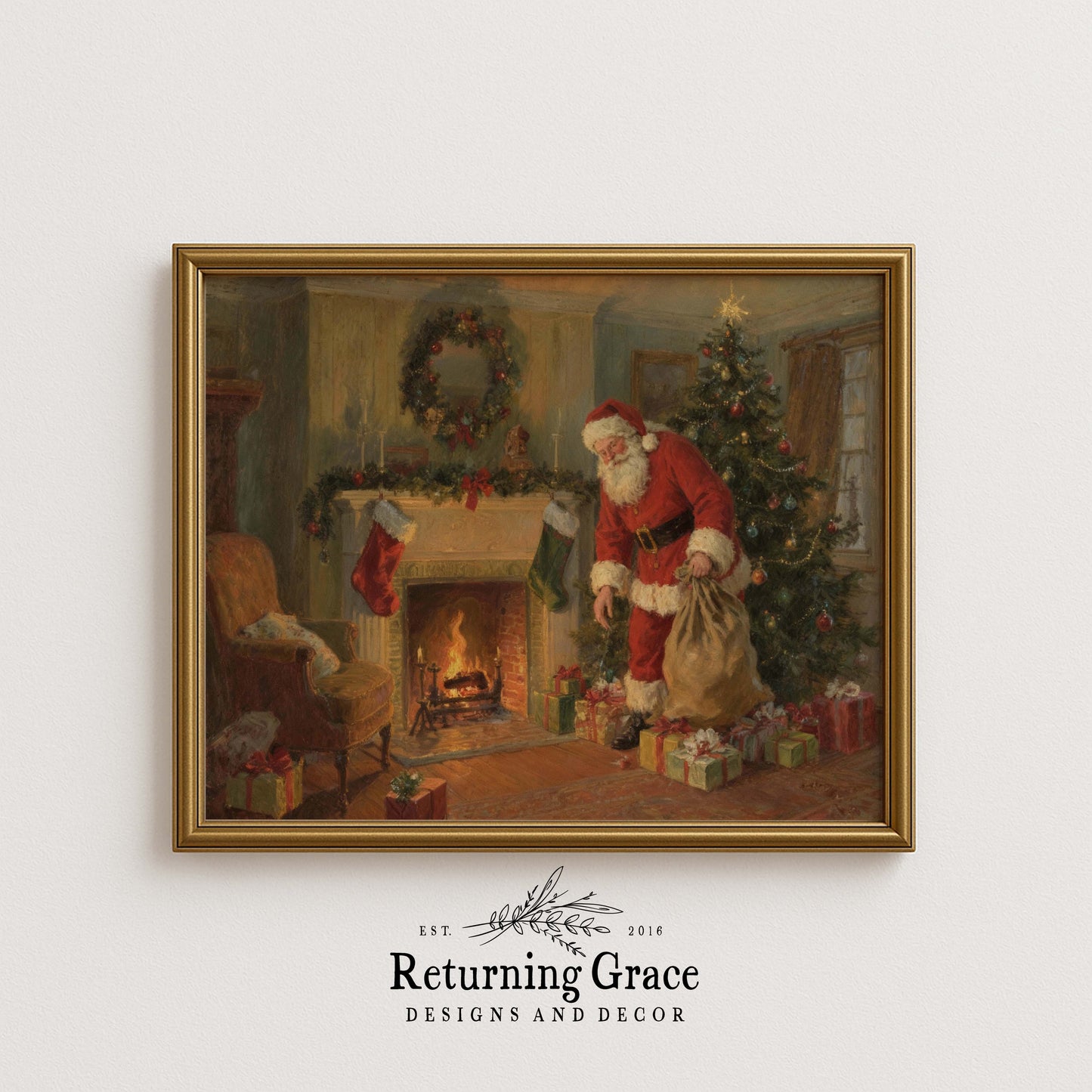 Santa Delivering Presents Printable Art