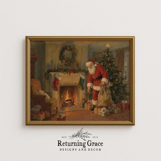 Santa Delivering Presents Printable Art