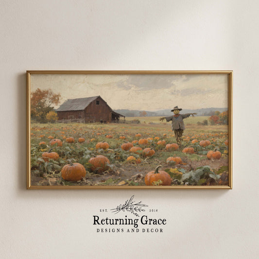 Scarecrow in Pumpkin Field TV Art